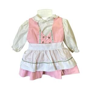 Vtg Infant 3piece Apron Shirt & Dress Set Pink/Wht Lace up 6-9 months